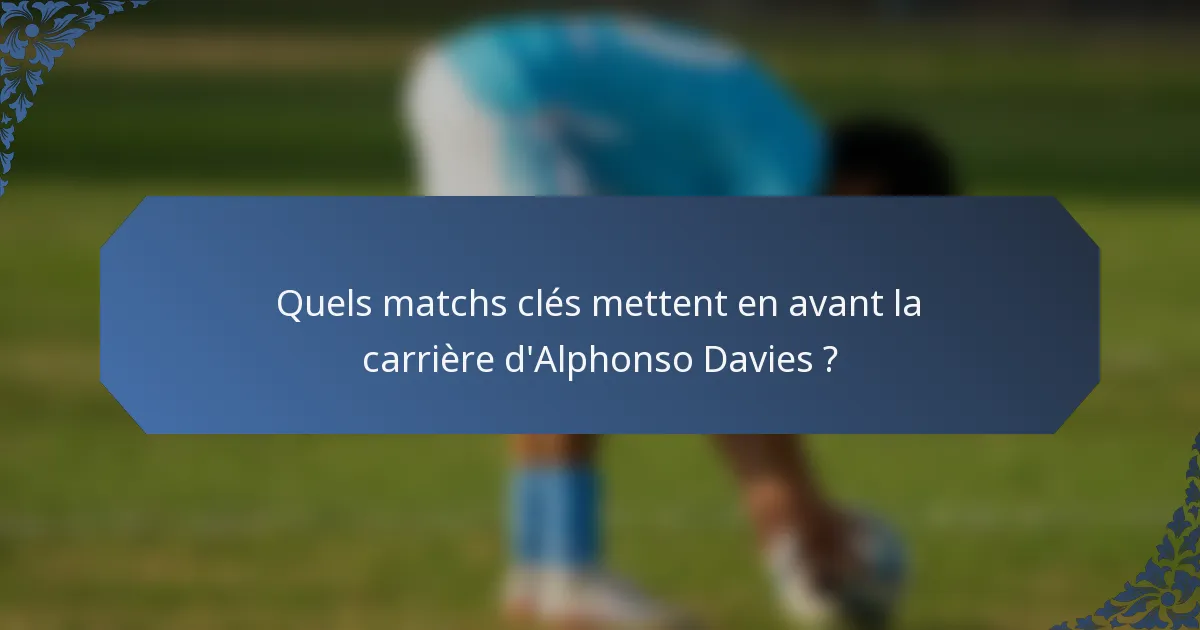 Quels matchs clés mettent en avant la carrière d'Alphonso Davies ?